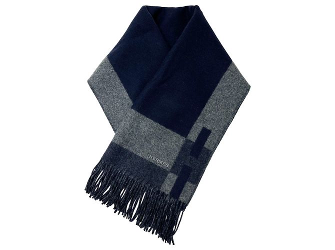 Hermès Stola in cashmere da uomo Hermes Marrone Blu navy - vista 3