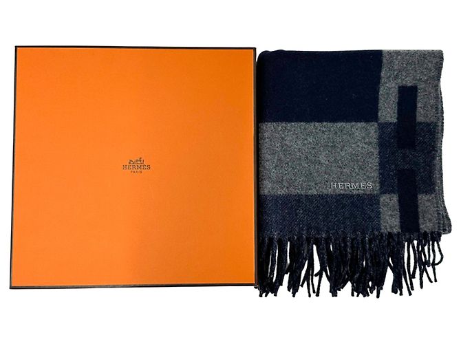 Hermès Stola in cashmere da uomo Hermes Marrone Blu navy - vista 6