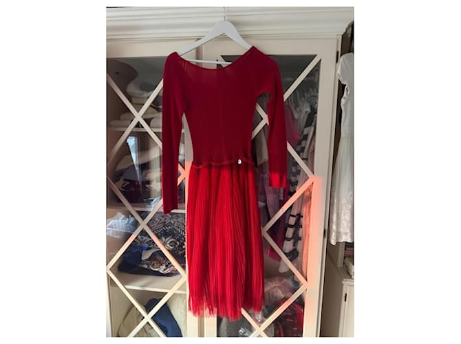 Dior Rotes Strickkleid mit Tüllrock - Ansicht 10