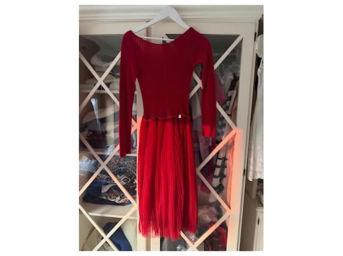Dior Rotes Strickkleid mit Tüllrock - Ansicht 11