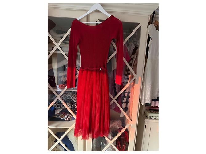 Dior Rotes Strickkleid mit Tüllrock - Ansicht 2