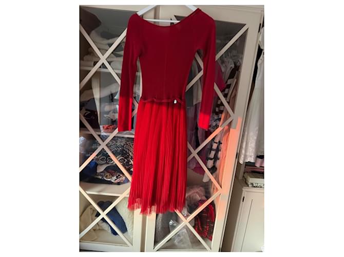 Dior Rotes Strickkleid mit Tüllrock - Ansicht 3