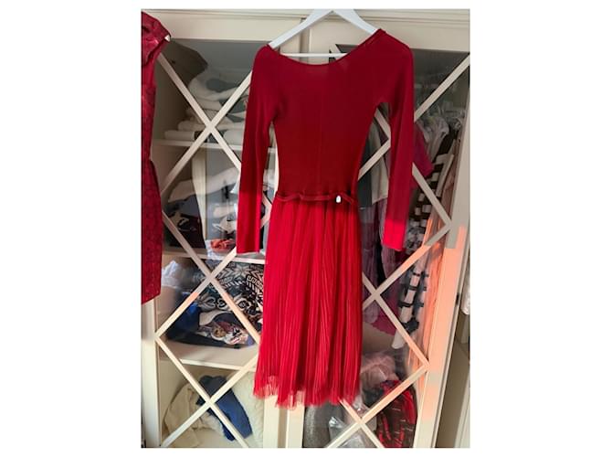 Dior Rotes Strickkleid mit Tüllrock - Ansicht 4