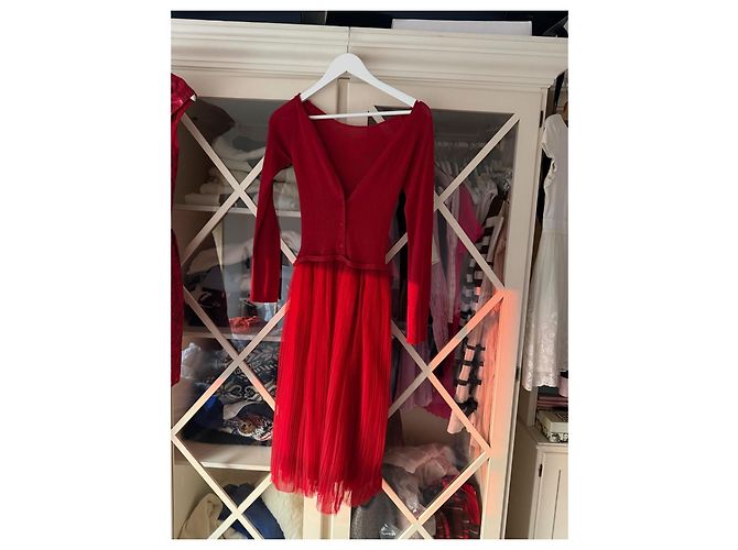 Dior Rotes Strickkleid mit Tüllrock - Ansicht 7