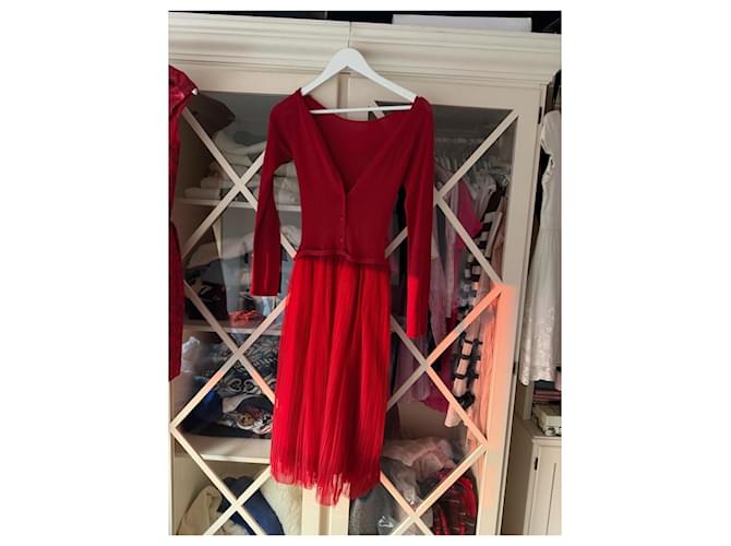 Dior Rotes Strickkleid mit Tüllrock - Ansicht 8