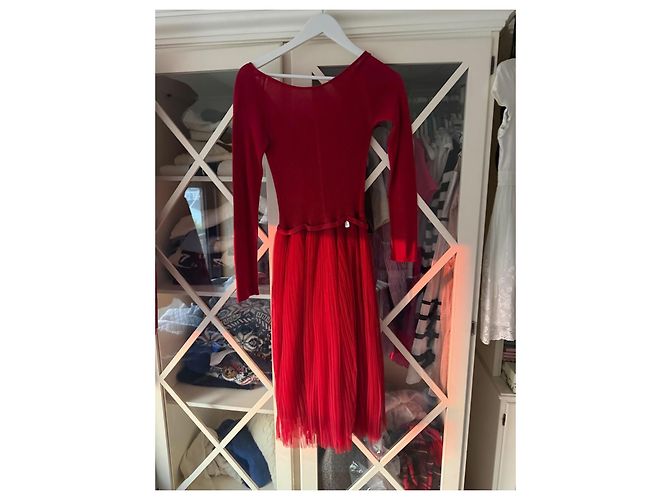 Dior Rotes Strickkleid mit Tüllrock - Ansicht 9