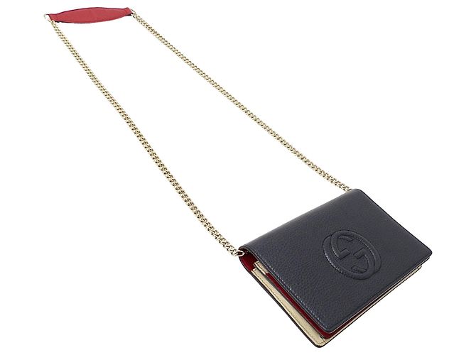 Portafoglio a tracolla con catena in pelle blu navy Gucci - vista 4