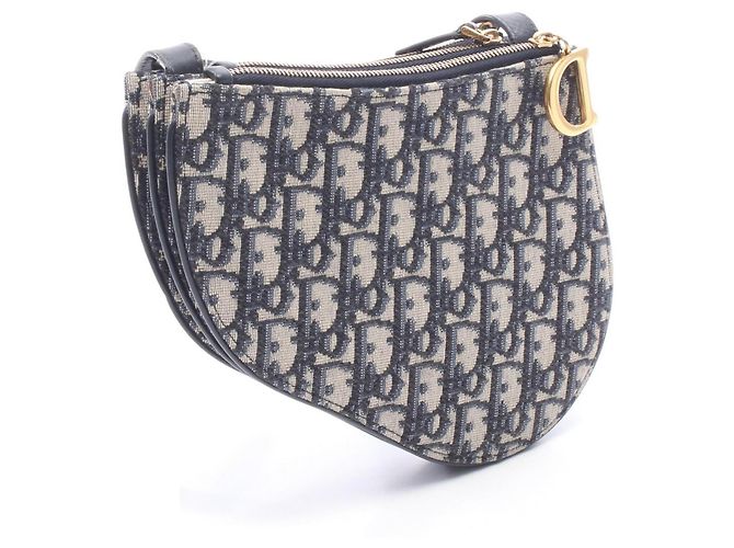 Borsa Saddle Christian Dior Beige Blu navy - vista 2