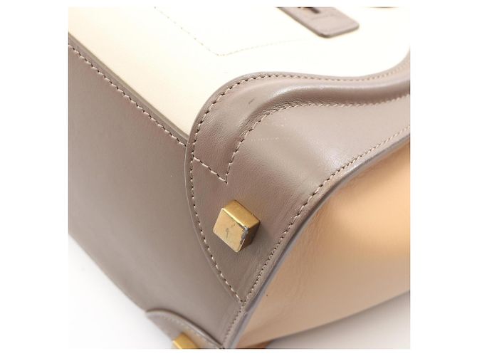 Céline Borsa Tote Celine Luggage Micro Shopper Marrone Beige Crudo - vista 11