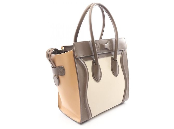 Céline Borsa Tote Celine Luggage Micro Shopper Marrone Beige Crudo - vista 2
