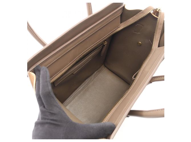 Céline Borsa Tote Celine Luggage Micro Shopper Marrone Beige Crudo - vista 3