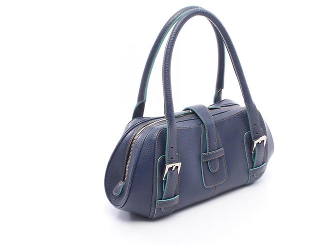 Borsa Loewe Senda in pelle verde e blu navy - vista 2