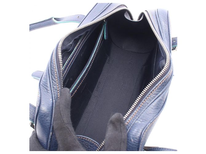 Borsa Loewe Senda in pelle verde e blu navy - vista 3