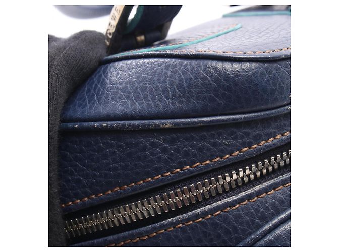 Borsa Loewe Senda in pelle verde e blu navy - vista 5