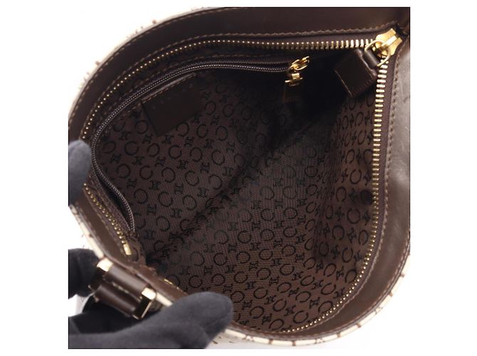 Céline Celine C Macadam Schultertasche Braun Weiß - Ansicht 3