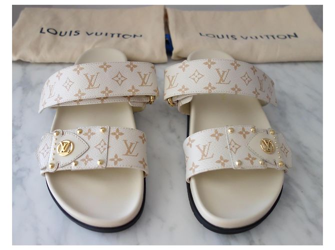 Louis Vuitton Monogram Sandalen aus weißem und beigem Leder - Ansicht 9