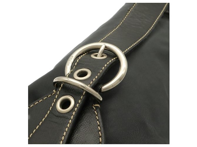 Borsa a tracolla Prada in nylon e pelle con triangolo Nero - vista 6