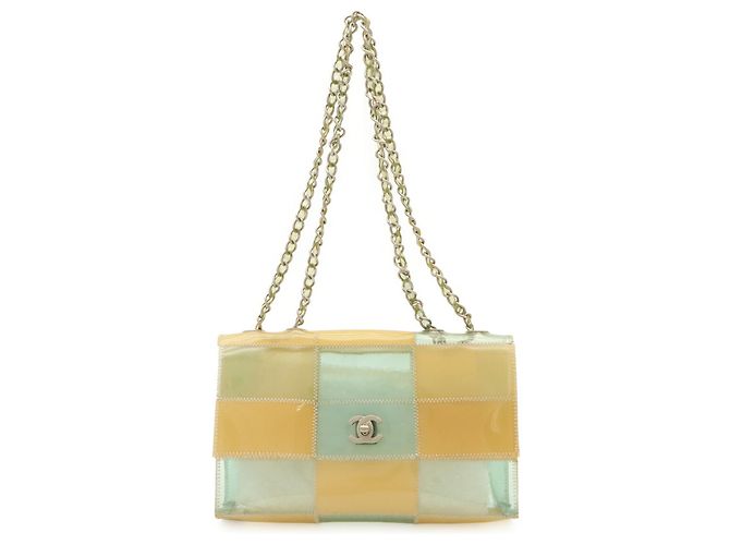 Chanel Chocolate Bar Coco Mark Chain Schultertasche Beige Hellblau - Ansicht 2