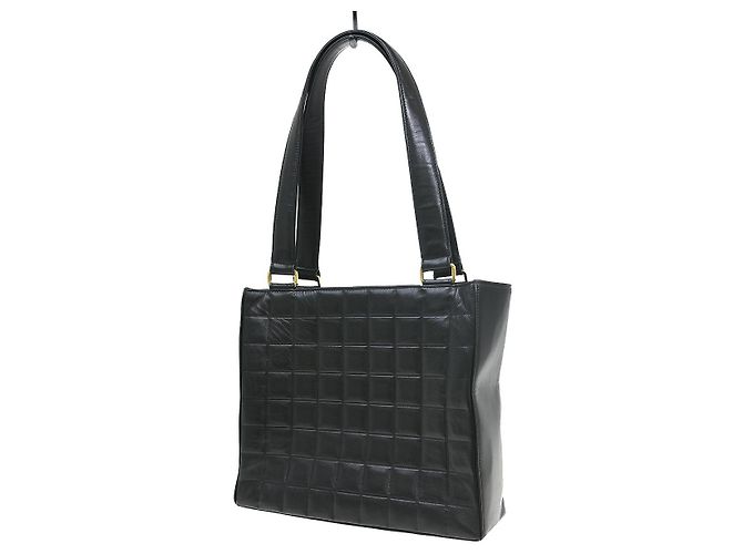 Chanel Chocolate Bar CC Tote aus gestepptem Leder Small Schwarz - Ansicht 2
