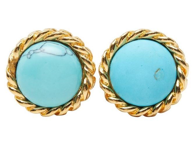 Orecchini Chanel Vintage Round Clip Blu D'oro - vista 2