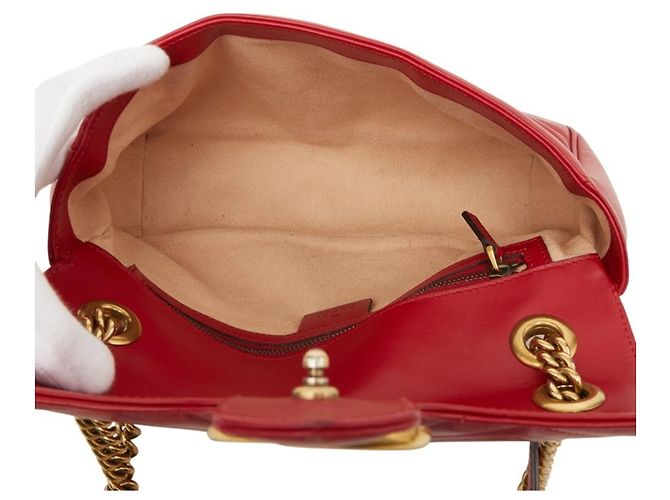 Borsa a tracolla con catena Gucci GG Marmont Rosso D'oro - vista 8