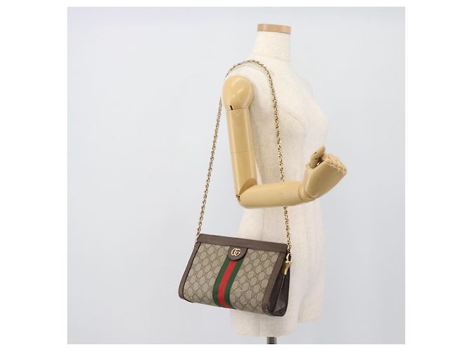 Borsa a tracolla GUCCI GG Supreme Web Sherry Ophidia Chain in PVC 503877 Auth BA14699 Beige - vista 21