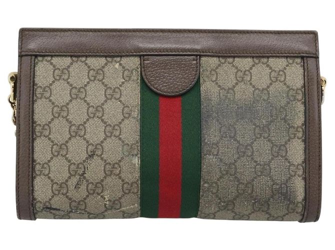 Borsa a tracolla GUCCI GG Supreme Web Sherry Ophidia Chain in PVC 503877 Auth BA14699 Beige - vista 3