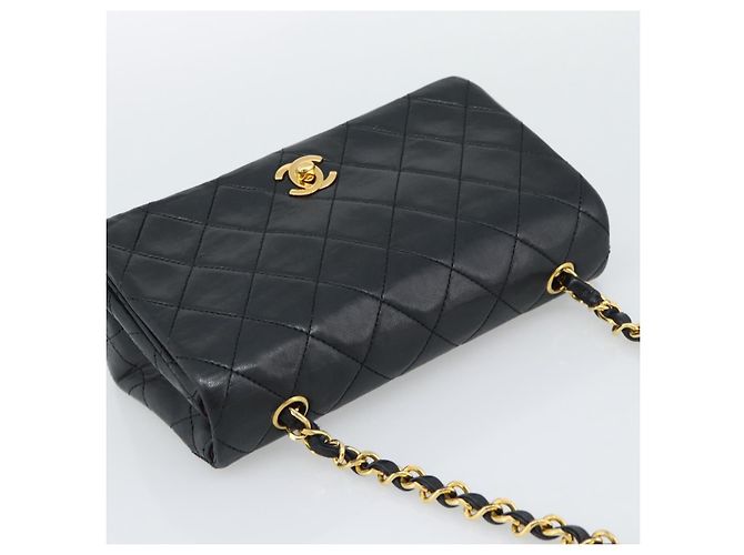 CHANEL Matelasse Chain Shoulder Bag Lamb Skin Black Gold CC Auth 194950V Noir Doré - vue 6