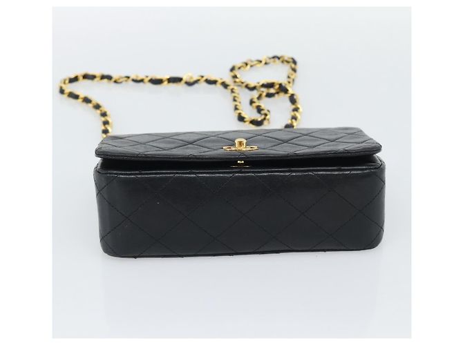 CHANEL Matelasse Chain Shoulder Bag Lamb Skin Black Gold CC Auth 194950V Noir Doré - vue 9