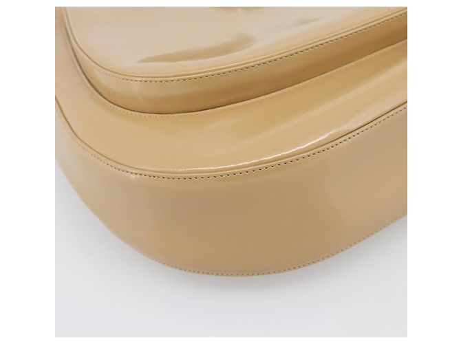 Borsa a Spalla Salvatore Ferragamo Gancini in Pelle Vernice Beige Argento Auth 195268 - vista 11