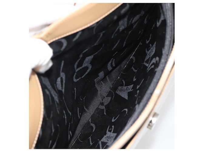 Borsa a Spalla Salvatore Ferragamo Gancini in Pelle Vernice Beige Argento Auth 195268 - vista 21