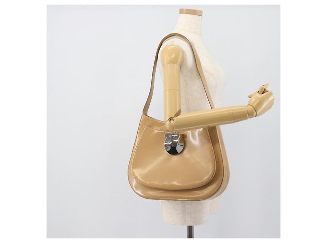 Borsa a Spalla Salvatore Ferragamo Gancini in Pelle Vernice Beige Argento Auth 195268 - vista 23