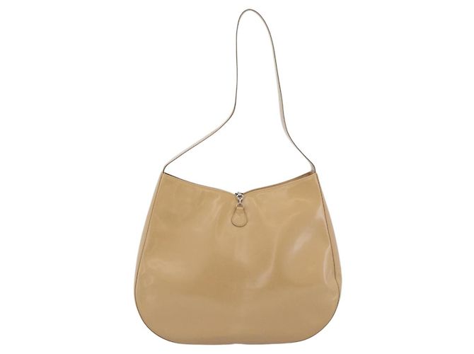 Borsa a Spalla Salvatore Ferragamo Gancini in Pelle Vernice Beige Argento Auth 195268 - vista 3