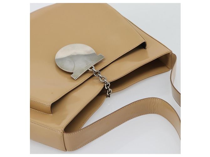 Borsa a Spalla Salvatore Ferragamo Gancini in Pelle Vernice Beige Argento Auth 195268 - vista 6