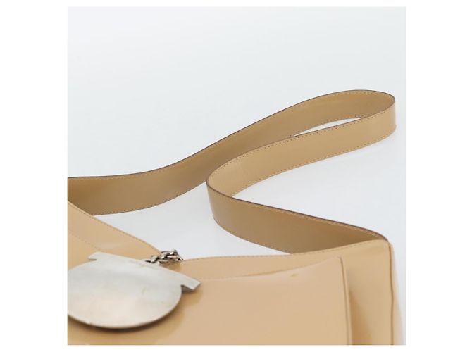 Borsa a Spalla Salvatore Ferragamo Gancini in Pelle Vernice Beige Argento Auth 195268 - vista 8