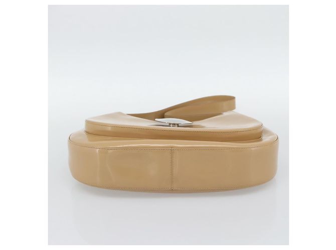Borsa a Spalla Salvatore Ferragamo Gancini in Pelle Vernice Beige Argento Auth 195268 - vista 9