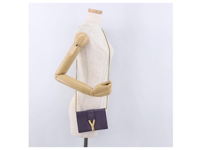 SAINT LAURENT Borsa a tracolla Classic Y Line Chain Small in pelle viola Auth bs36364 D'oro Porpora - vista 27