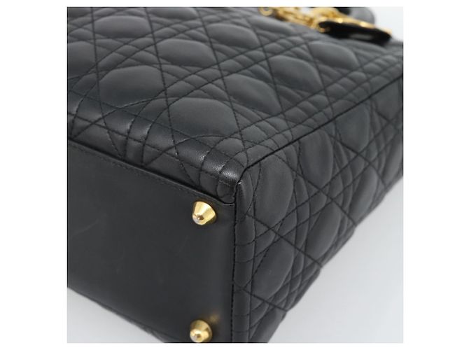 Borsa Christian Dior Lady Dior Canage in pelle di agnello 2way Nero Oro Auth 194922SAM D'oro - vista 12