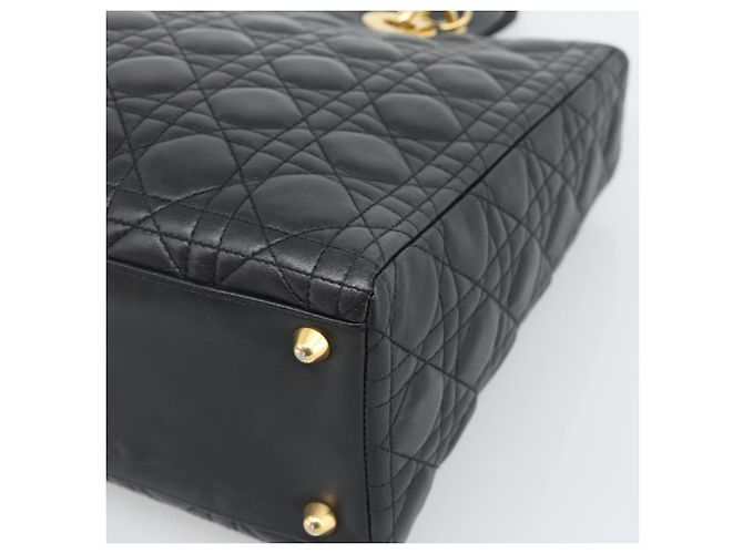 Borsa Christian Dior Lady Dior Canage in pelle di agnello 2way Nero Oro Auth 194922SAM D'oro - vista 14