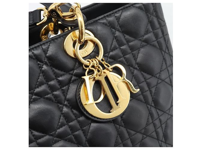 Borsa Christian Dior Lady Dior Canage in pelle di agnello 2way Nero Oro Auth 194922SAM D'oro - vista 16