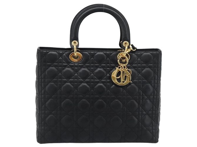 Borsa Christian Dior Lady Dior Canage in pelle di agnello 2way Nero Oro Auth 194922SAM D'oro - vista 2