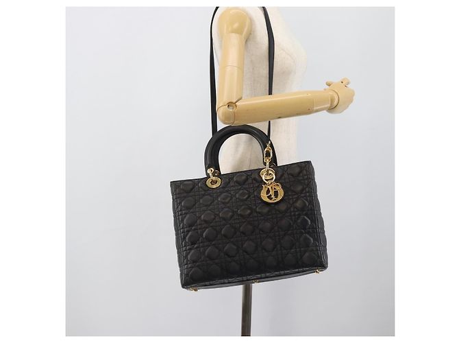 Borsa Christian Dior Lady Dior Canage in pelle di agnello 2way Nero Oro Auth 194922SAM D'oro - vista 25