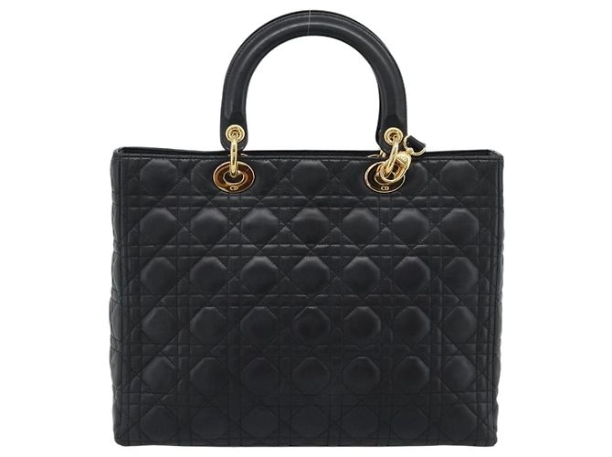 Borsa Christian Dior Lady Dior Canage in pelle di agnello 2way Nero Oro Auth 194922SAM D'oro - vista 3