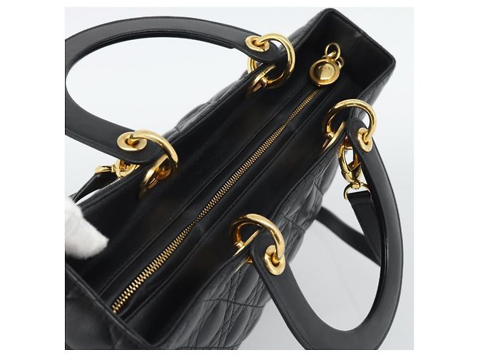 Borsa Christian Dior Lady Dior Canage in pelle di agnello 2way Nero Oro Auth 194922SAM D'oro - vista 6