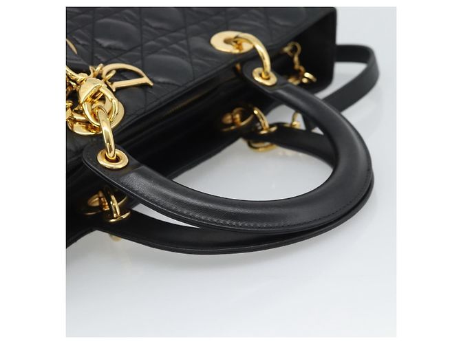 Borsa Christian Dior Lady Dior Canage in pelle di agnello 2way Nero Oro Auth 194922SAM D'oro - vista 7