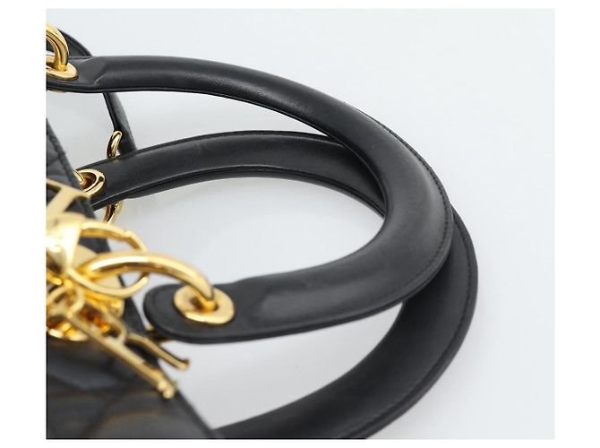 Borsa Christian Dior Lady Dior Canage in pelle di agnello 2way Nero Oro Auth 194922SAM D'oro - vista 8