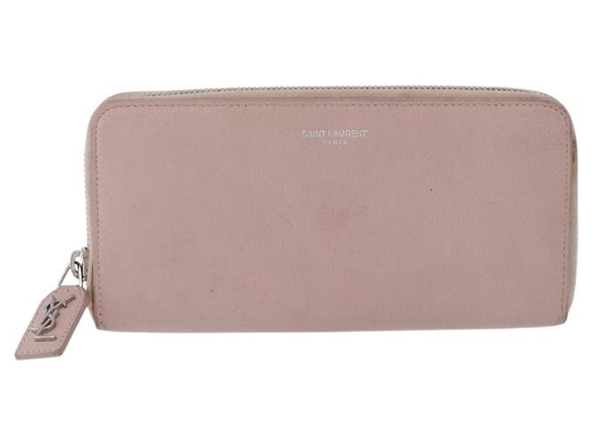 SAINT LAURENT Long Wallet Leather Beige Silver Auth bs36457 Argento - vista 2