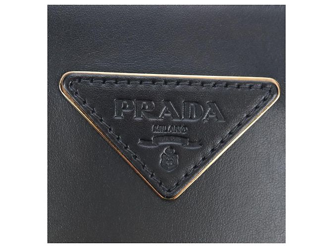 PRADA Schultertasche aus Leder Schwarz Gold Auth 190350V Golden - Ansicht 15