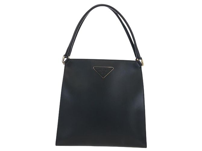 PRADA Schultertasche aus Leder Schwarz Gold Auth 190350V Golden - Ansicht 2