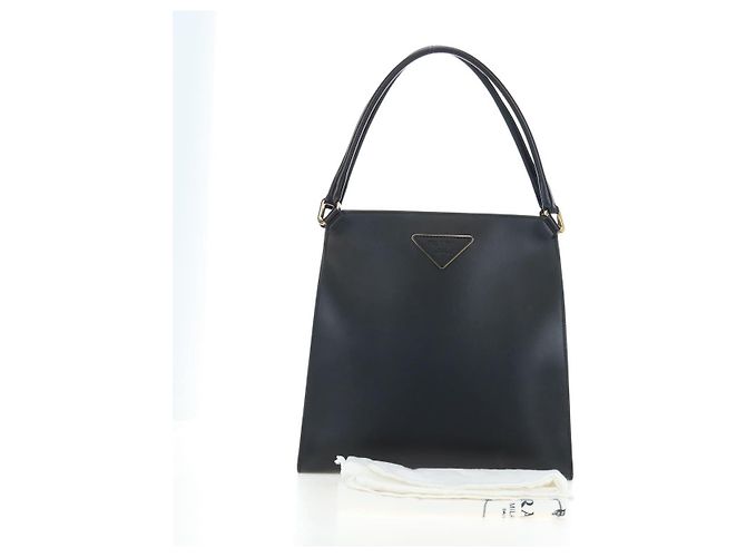 PRADA Schultertasche aus Leder Schwarz Gold Auth 190350V Golden - Ansicht 27